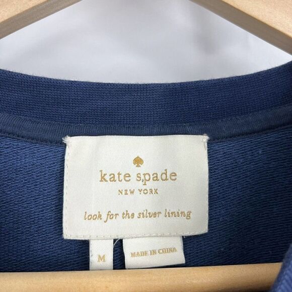 Kate Spade Sweater Size Medium Navy Mixed Media Floral Top Cotton Stretch Shirt - Picture 4 of 9